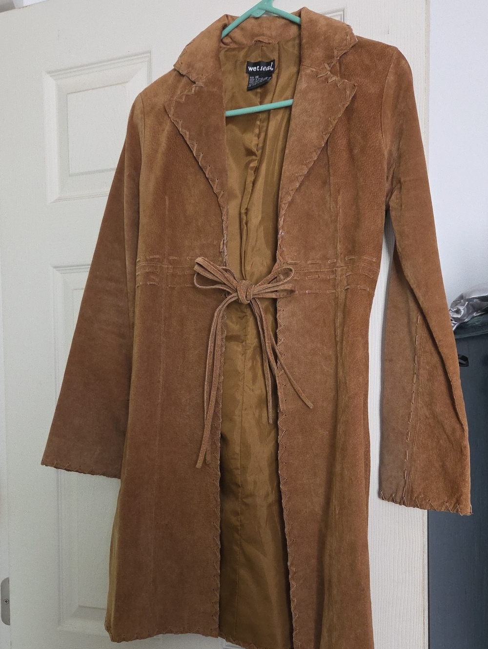 Wet Seal Tan Suede Tie-Waist Trench Coat